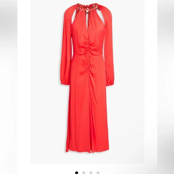 VERONICA BEARD Fay La Chain-detail Dress In Papaya Long Sleeve Size 4 NWOT - Picture 13 of 13